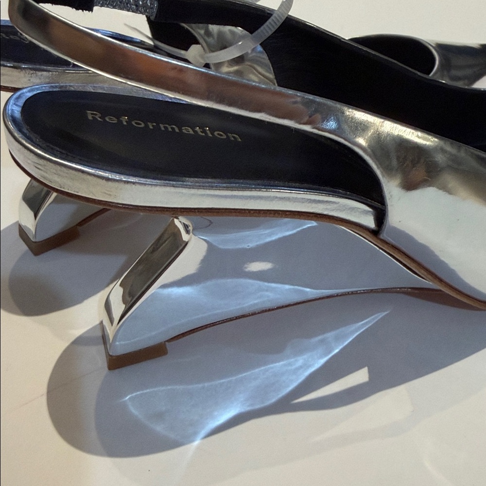 Reformation Westlyn Closed Toe Wedge Silver 7.5  Kitten Heel - Picture 7 of 12